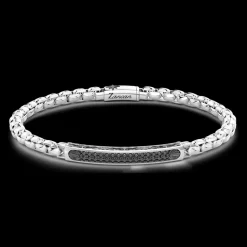 Bracciale Zancan in argento con targa e pietre nere.