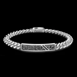Bracciale Zancan in argento a grumetta con targa e pietre nere.