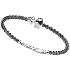 Bracciale Zancan in argento a sfere con ancora e pietre nere.