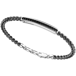 Bracciale Zancan in argento a sfere con targa e pietre nere.