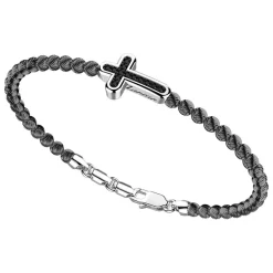 Bracciale Zancan in argento a sfere con croce e pietre nere.