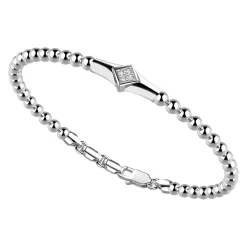 Bracciale Zancan in argento a sfere con targa e pietre bianche.