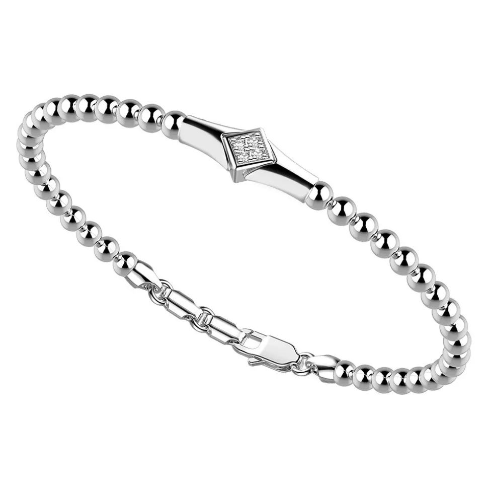 Bracciale Zancan in argento a sfere con targa e pietre bianche.