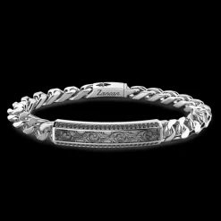 Bracciale Zancan in argento a grumetta con targa e pietre nere.