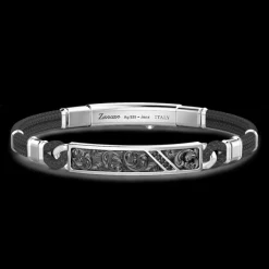 Bracciale Zancan in argento, kevlar e pietre nere.