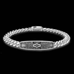 Bracciale Zancan in argento a grumetta con targa e pietre nere.