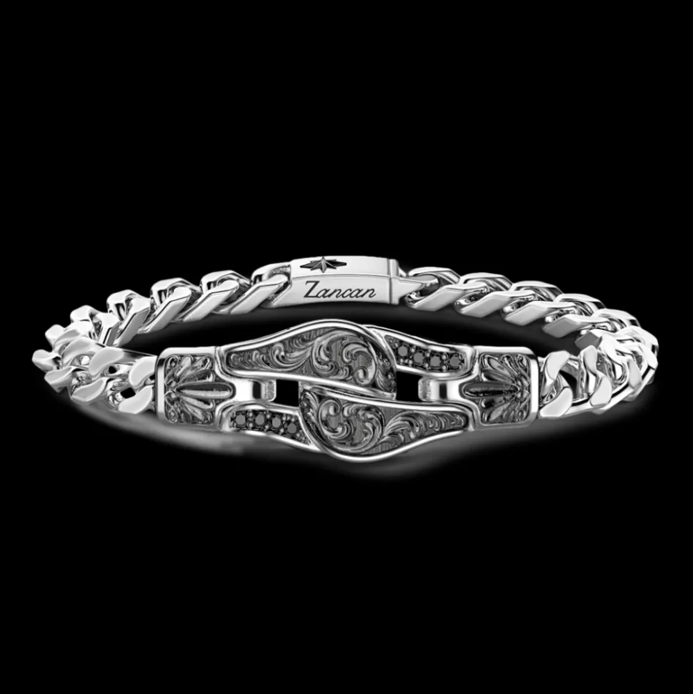 Bracciale Zancan in argento a grumetta con fibia e pietre nere.