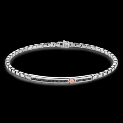 Bracciale Zancan in argento con targa, pietre nere e vite in oro rosa.