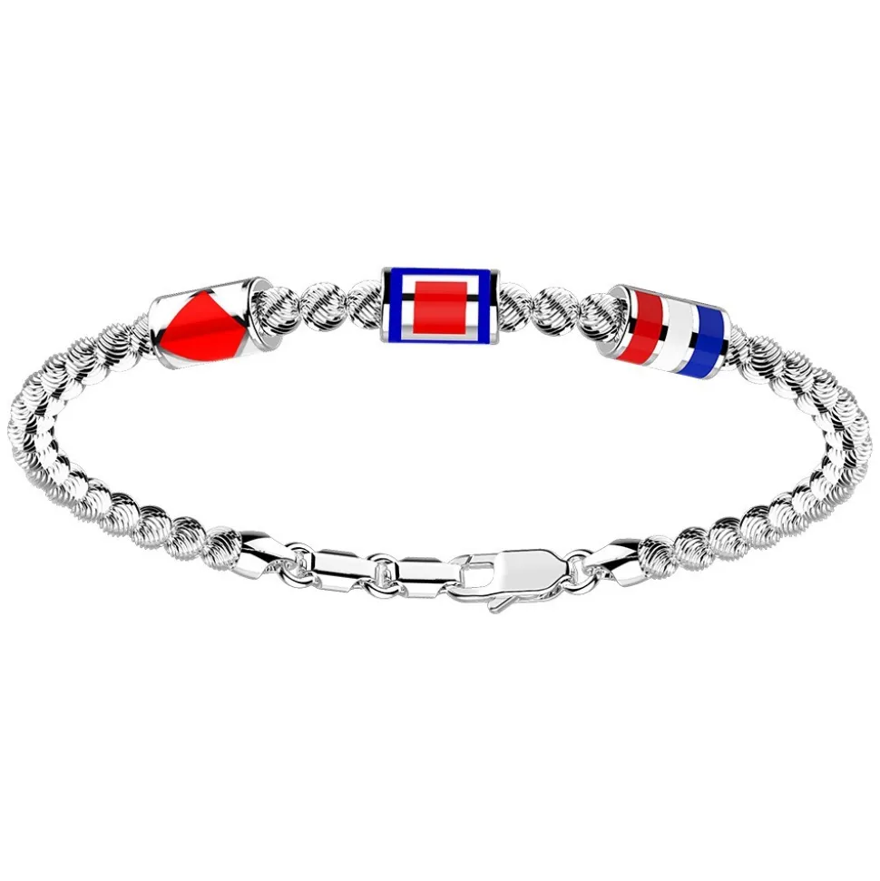 Bracciale Zancan in argento a sfere con tre bandiere nautiche.