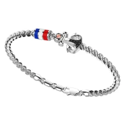 Bracciale Zancan in argento a sfere con bandiere nautiche e ancora con pietre nere.
