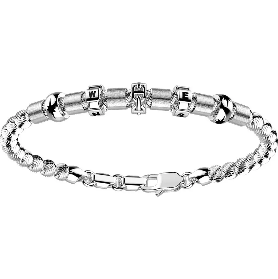 Bracciale Zancan in argento a sfere con inserti satinati e coordinate geografiche.