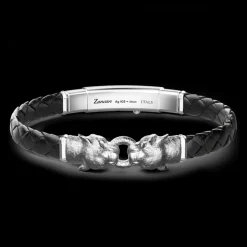 Bracciale Zancan in argento e pelle con pantere.