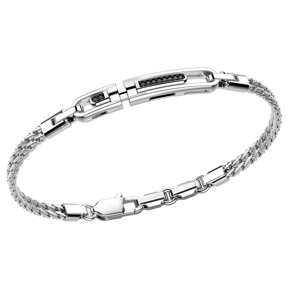 Bracciale Zancan in argento con targa e pietre nere.