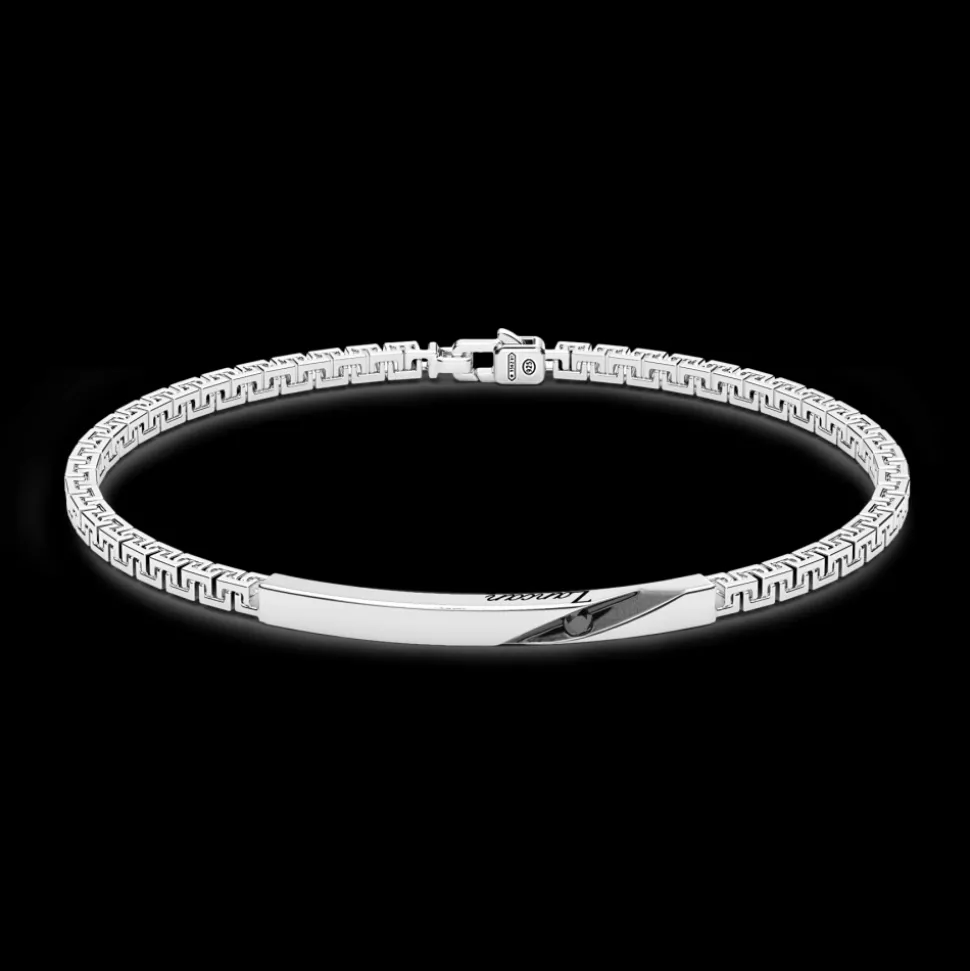 Bracciale Zancan in argento con targa e pietre nere.