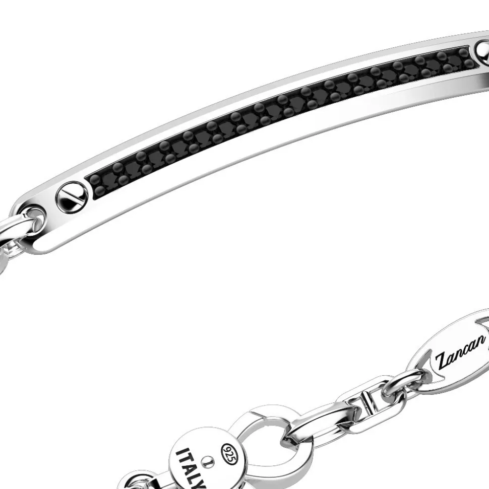 Bracciale Zancan in argento con targa, ancore e pietre nere.