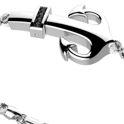 Bracciale Zancan in argento a sfere con ancora e pietre nere.