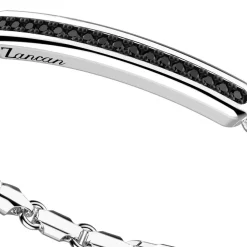Bracciale Zancan in argento a sfere con targa e pietre nere.