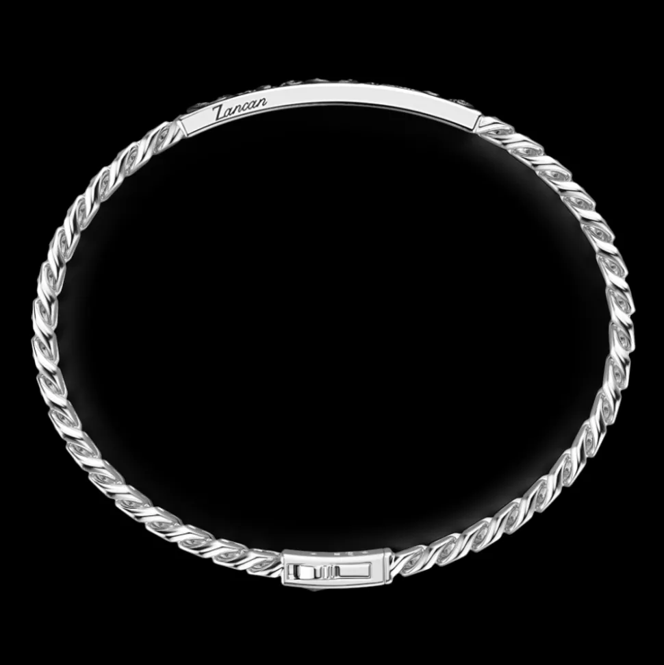 Bracciale Zancan in argento a grumetta con targa e pietre nere.