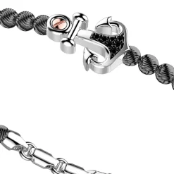 Bracciale Zancan in argento a sfere con ancora e pietre nere.