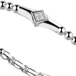 Bracciale Zancan in argento a sfere con targa e pietre bianche.