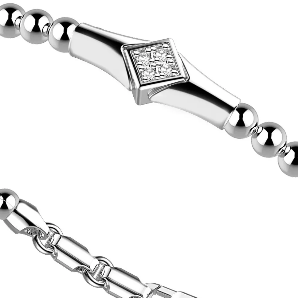 Bracciale Zancan in argento a sfere con targa e pietre bianche.