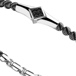 Bracciale Zancan in argento a sfere con targa e pietre nere.