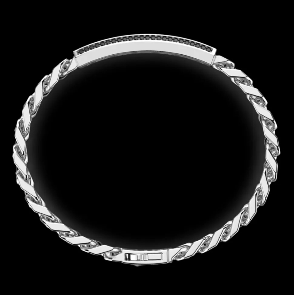 Bracciale Zancan in argento a grumetta con targa e pietre nere.
