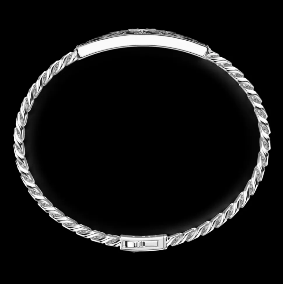 Bracciale Zancan in argento a grumetta con targa e pietre nere.