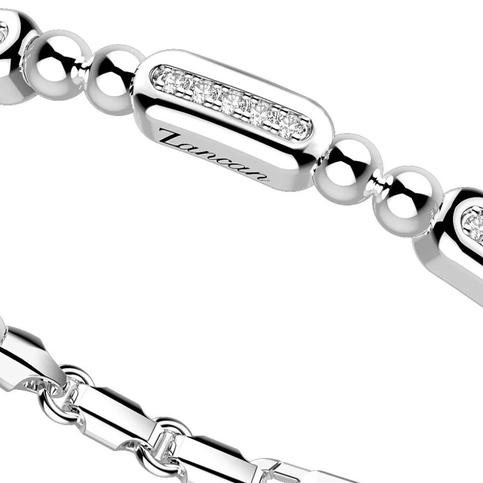 Bracciale Zancan in argento a sfere con targhe e pietre bianche.