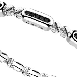 Bracciale Zancan in argento a sfere con targhe e pietre nere.