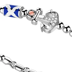 Bracciale Zancan in argento a sfere con bandiere nautiche e ancora con pietre bianche.