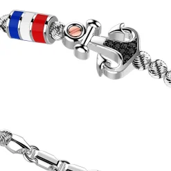 Bracciale Zancan in argento a sfere con bandiere nautiche e ancora con pietre nere.