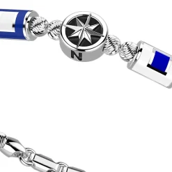 Bracciale Zancan in argento a sfere con bandiere nautiche e rosa dei venti.