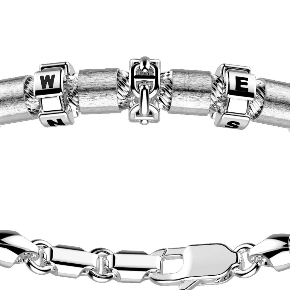 Bracciale Zancan in argento a sfere con inserti satinati e coordinate geografiche.