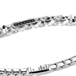 Bracciale Zancan in argento con targa e pietre nere.