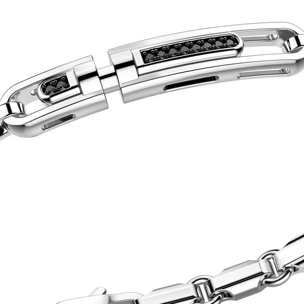 Bracciale Zancan in argento con targa e pietre nere.