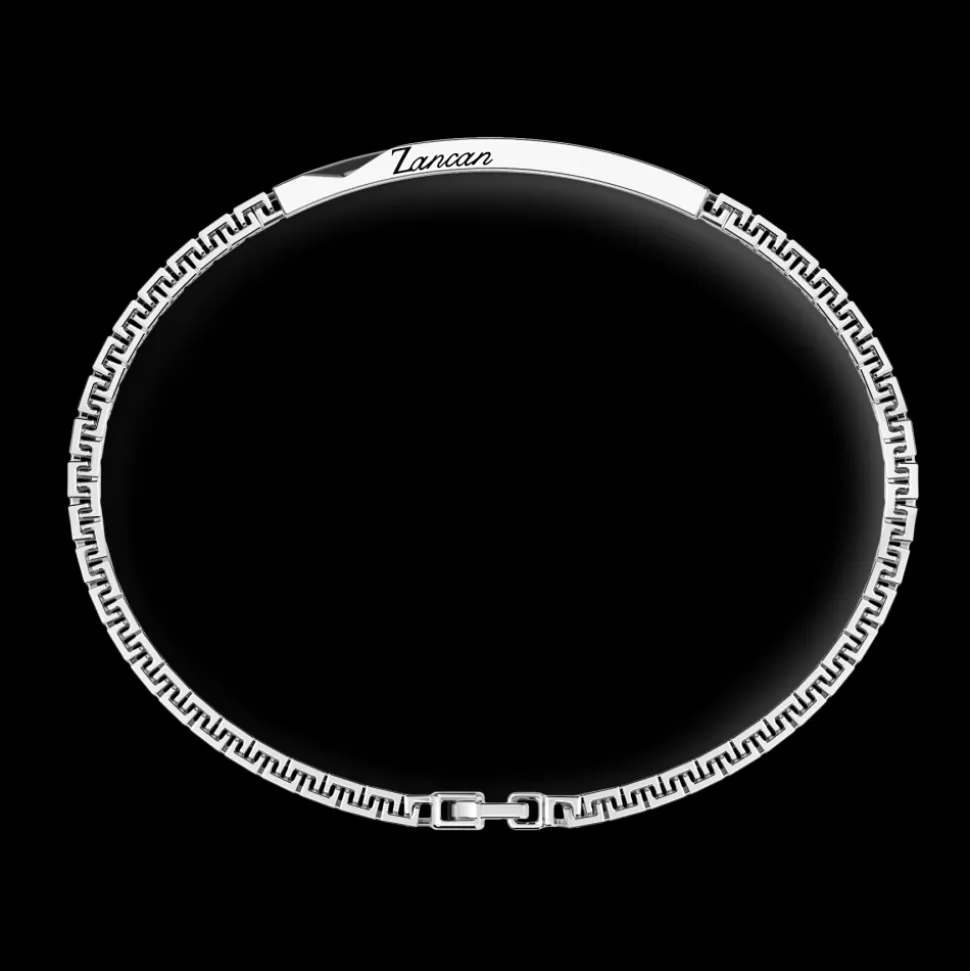 Bracciale Zancan in argento con targa e pietre nere.