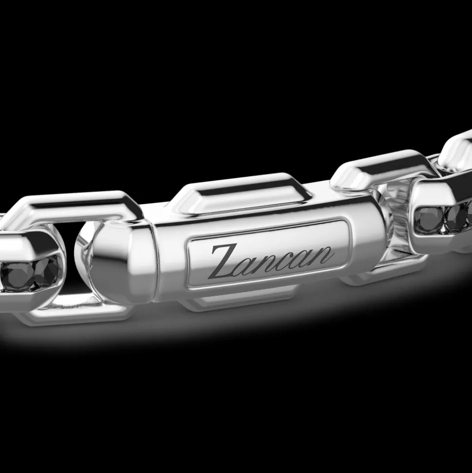 Bracciale Zancan in argento con targa e pietre nere.