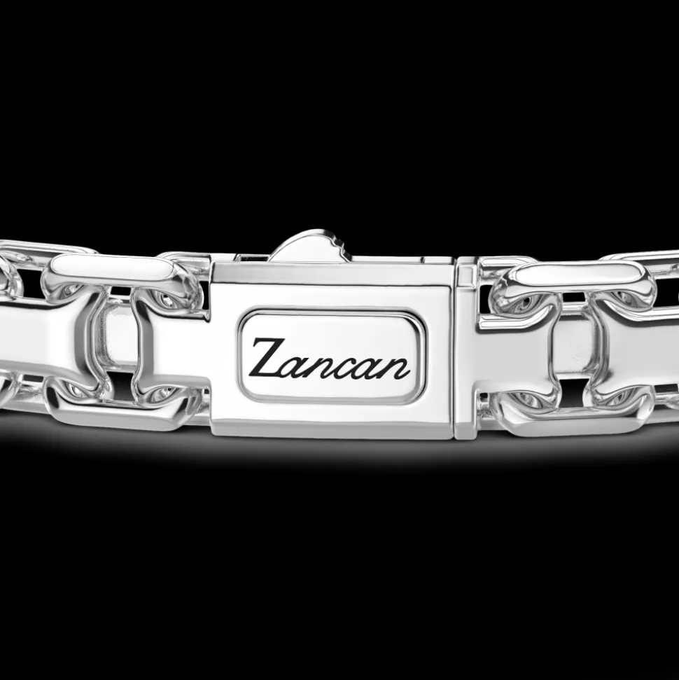 Bracciale Zancan in argento con targa e pietre nere.