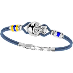 Bracciale Zancan in kevlar con teschio in argento e bandiere nautiche.