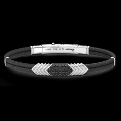 Bracciale Zancan in Kevlar con targa in argento e pietre nere.