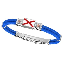 Bracciale Zancan in kevlar con bandiera nautica in argento smaltata e viti in oro rosa.
