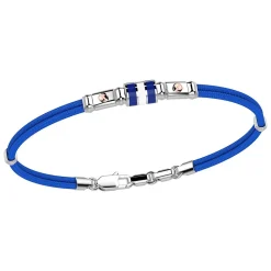 Bracciale Zancan in kevlar con bandiera nautica in argento smaltata e viti in oro rosa.