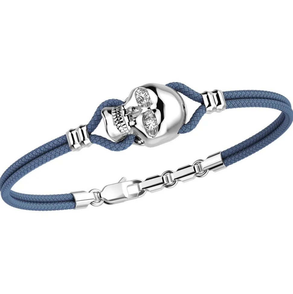 Bracciale Zancan in kevlar con teschio in argento e pietre.