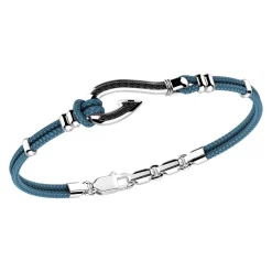 Bracciale Zancan in kevlar con amo in argento e pietre nere.