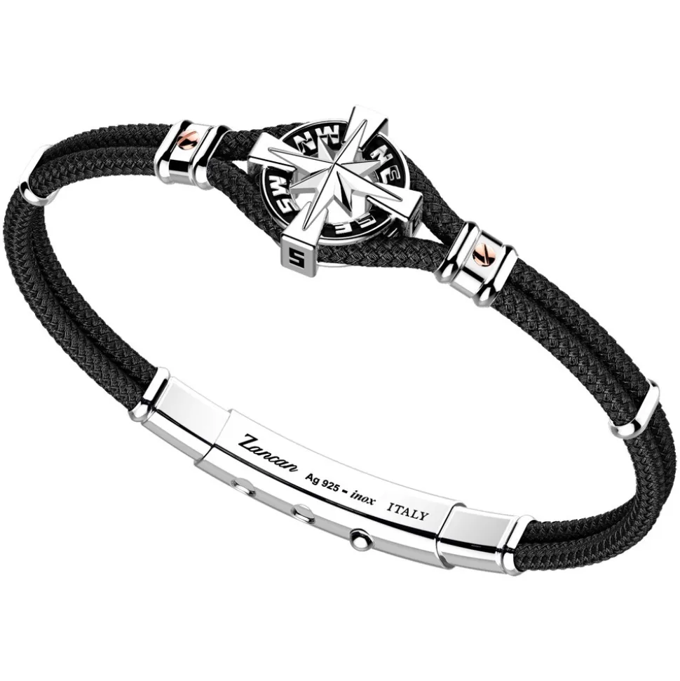 Bracciale Zancan in kevlar con rosa dei venti in argento.