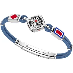 Bracciale Zancan in kevlar con rosa dei venti in argento e pietra rossa.