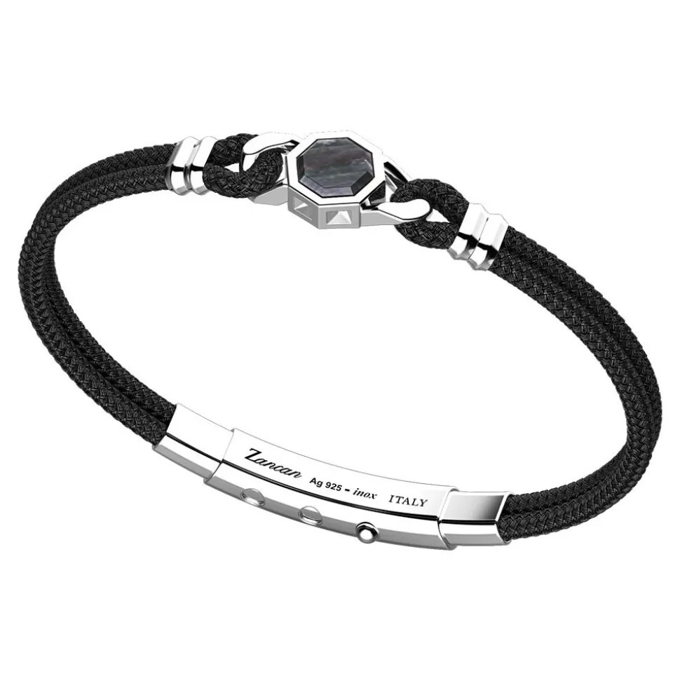 Bracciale Zancan in kevlar con targa in argento e madreperla.