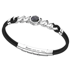 Bracciale Zancan in kevlar con targa in argento e madreperla.