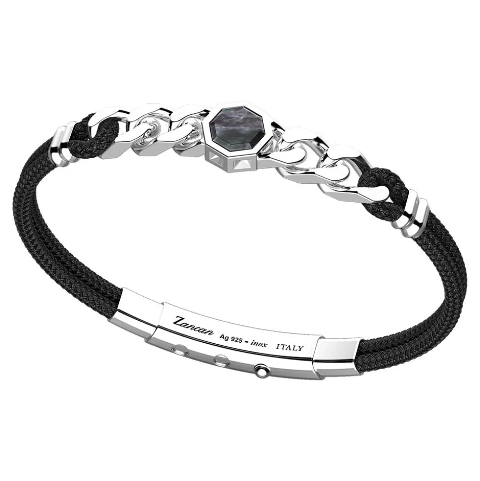 Bracciale Zancan in kevlar con targa in argento e madreperla.
